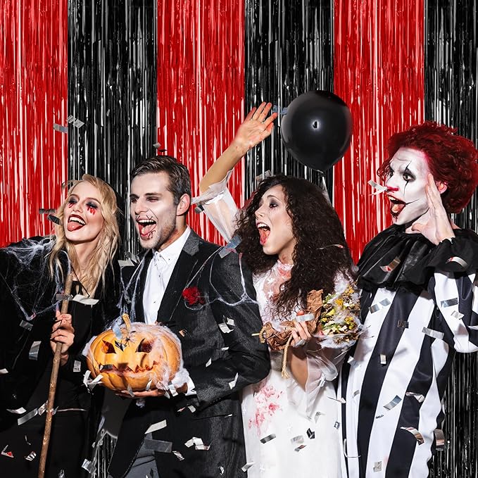 8 Pack Halloween Party Supplies, 3.28 FT x 7.05 FT Red and Black Foil Streamer - Image 6