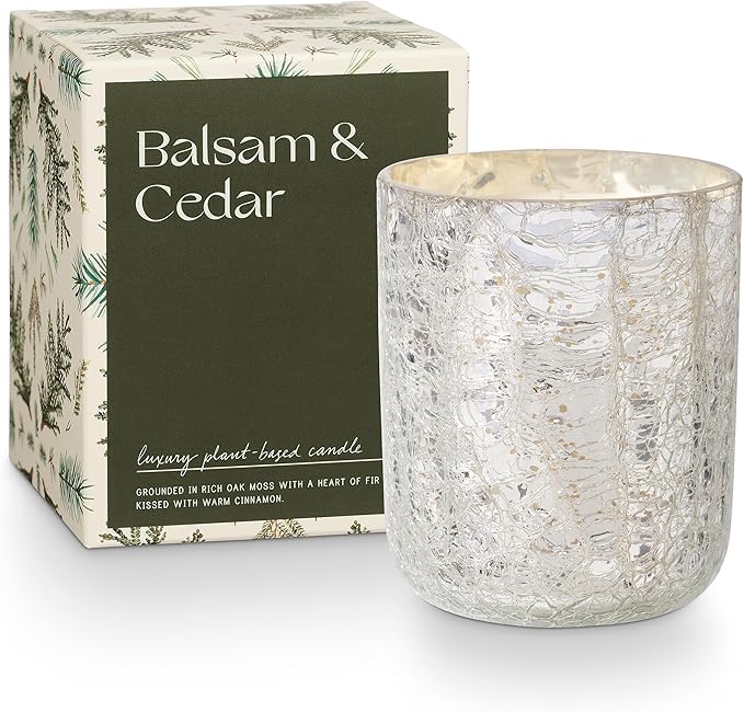ILLUME Small Boxed Crackle Glass Candle, Balsam & Cedar by ILLUME