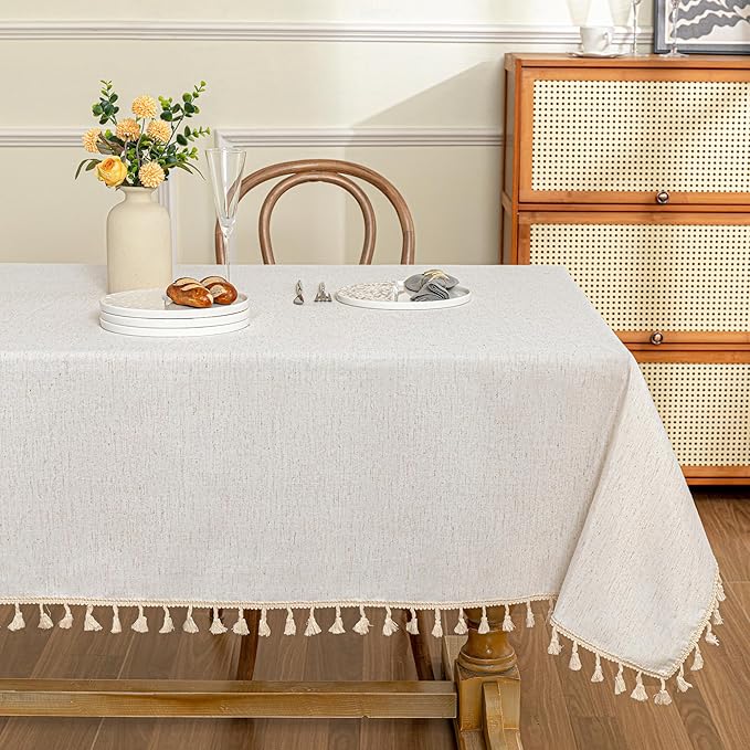 MYSKY HOME Rectangle Tablecloth, 60x60 inches, Heavy Duty Cotton Tassel Linen by MYSKYHOME