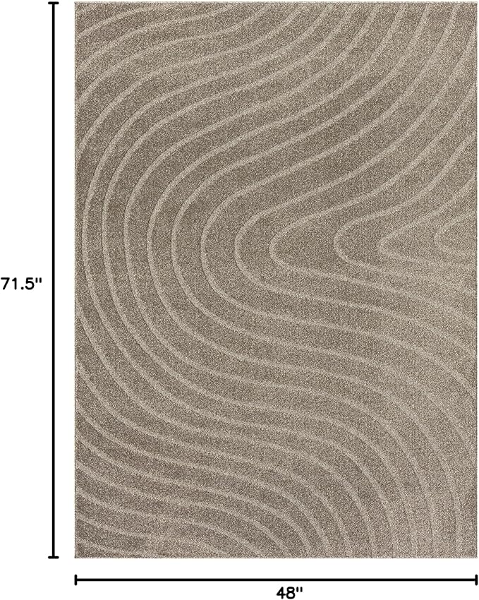 LUXE WEAVERS Modern Geometric Wave Taupe 4x6 Area Rug - Image 2