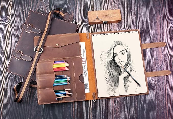 Robrasim Handmade Leather Sketchbook Cover, Artist Sketch Pad Holder - Image 6