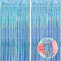 CANREVEL 2 Pack 3.3x8.2 Feet Light Blue Foil Fringe Backdrop Curtains, Glitter by CANREVEL