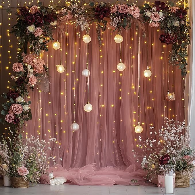 Fomcet Dusty Rose Tulle Backdrop Curtains - Image 6