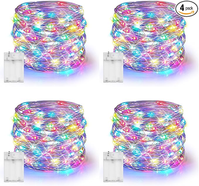 Dazzle Bright Fairy Lights Battery Operated, 4 Pack Total 80FT 240LED Silver by DazzleBright