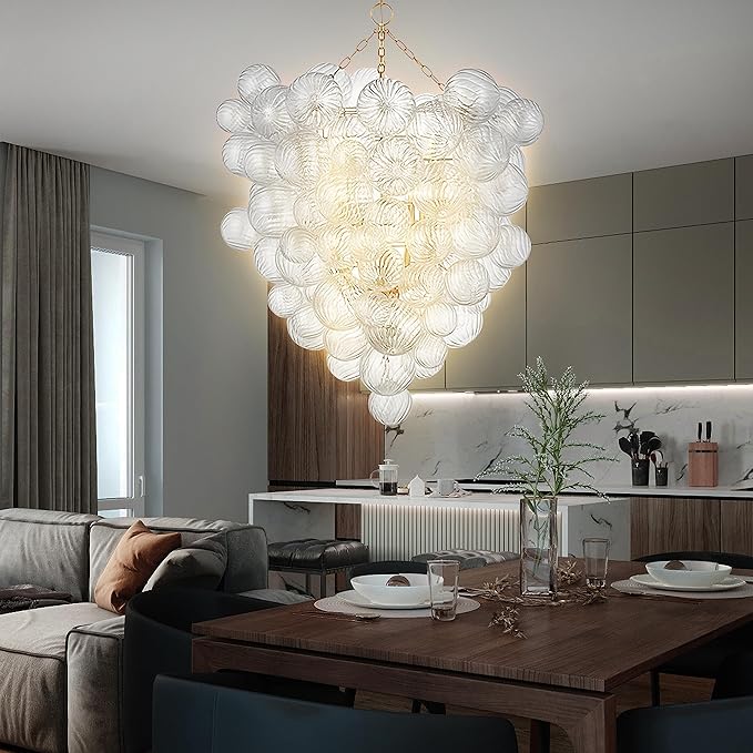 Mid Century Bubble Ball Swirled Glass Chandelier, 36 in. 2-Layer Cages Gild - Image 4