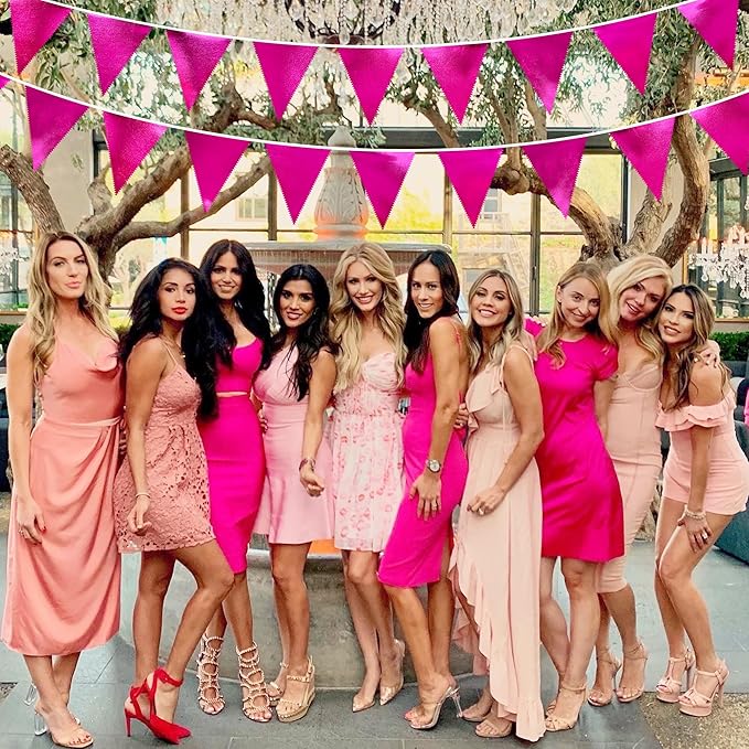 Hot Pink Party Decorations Triangle Pennant Banner Flag Rose Pink Metallic - Image 6