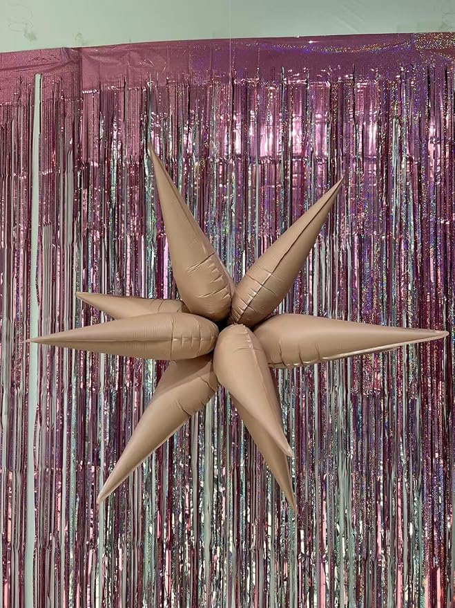3pcs 26inch 3D matte pink Explosion Star foil balloon, matte pink Foil Cone - Image 4