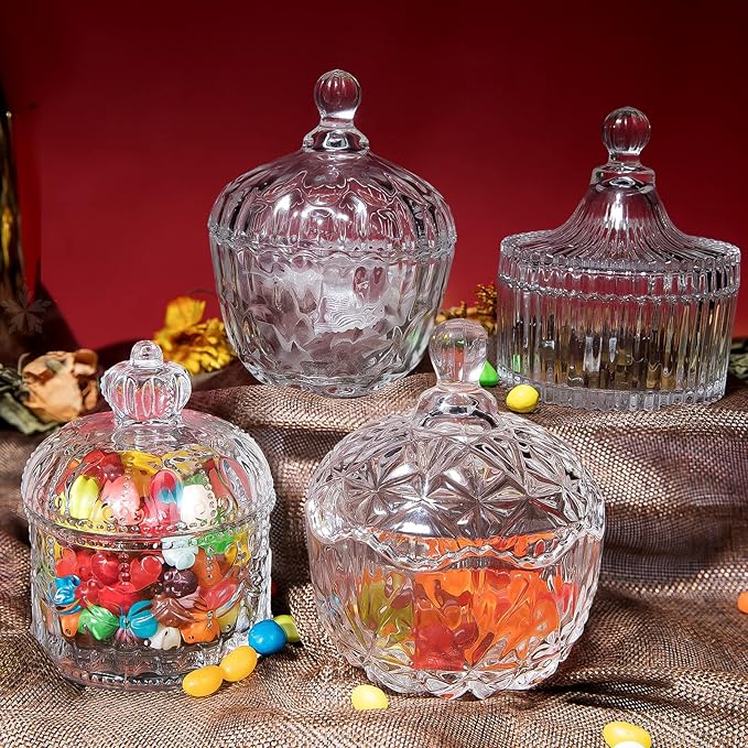 INFTYLE Glass Candy Dish with Lid Set of 4 Crystal Glass Candy Jar Jewelry Box - Image 3