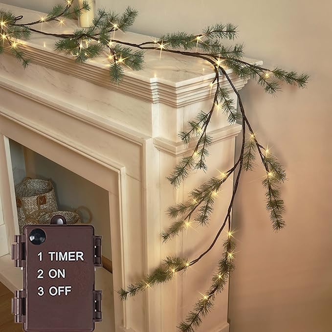 Hairui Lighted Pine Garland Battery Operated by Hairui