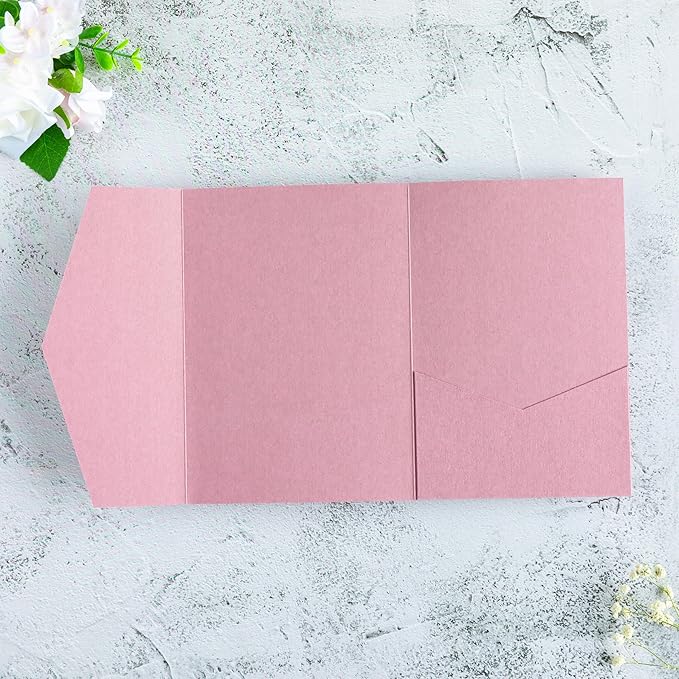 20 PCS Dusty Rose Tri-fold Laser Cut Wedding Invitation Pockets - Image 7
