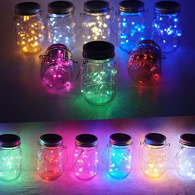 Upgraded Solar Mason Jar Lights, 8 Pack 10 LED Waterproof Fairy Firefly Jar - Image 3