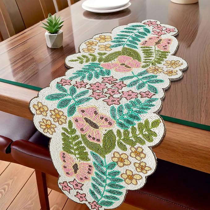 Handmade Beaded Table Runner -35 Inch Spring Floral Runner - Image 2
