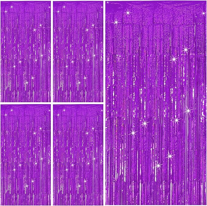 Tinsel Curtain Backdrop Purple Birthday Decorations 5 Packs Glitter Foil Fringe by KEJ