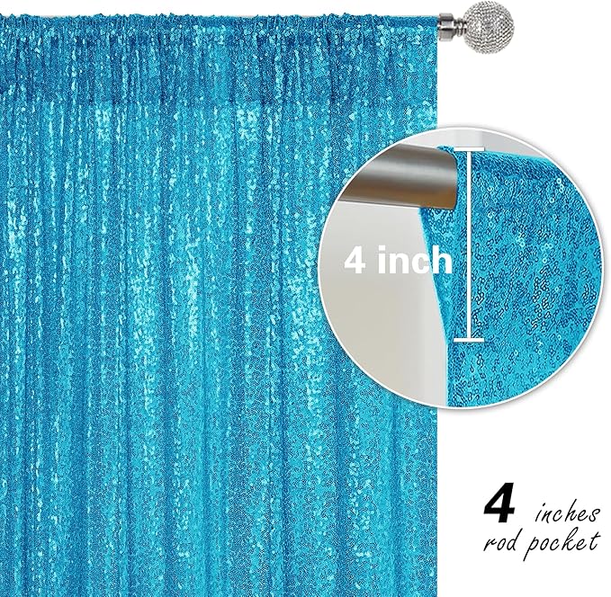 Turquoise Sequin Backdrop Curtain 4 Pieces 2FTx8FT Glitter Photography Backdrop - Image 4