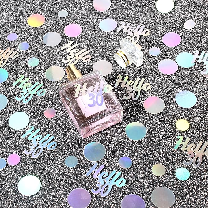 Hello 30 Birthday Confetti for Tables Iridescent Circle Dots Happy 30th - Image 4