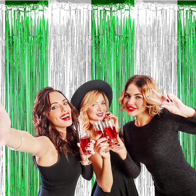 4 Pack Silver Green Foil Fringe Curtain Backdrop, 3.28Ft x 9.8Ft Metallic - Image 7