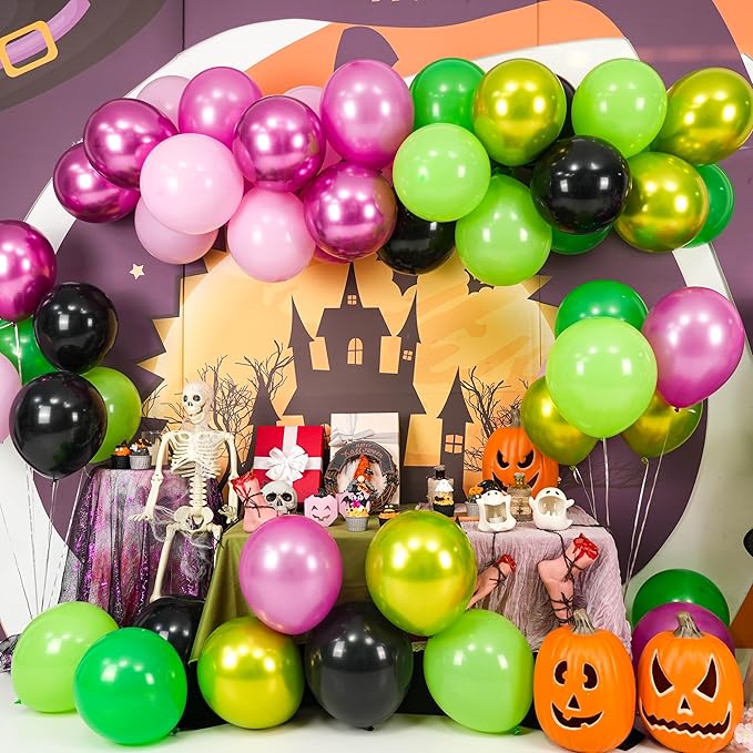 60PCS Black Pink Green Balloons, Hot Pink Dark Light Green Black Latex Balloon - Image 3