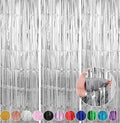 Crosize 3 Pack 3.3 x 9.9 ft Silver Foil Fringe Backdrop Curtain, Streamer by Crosize