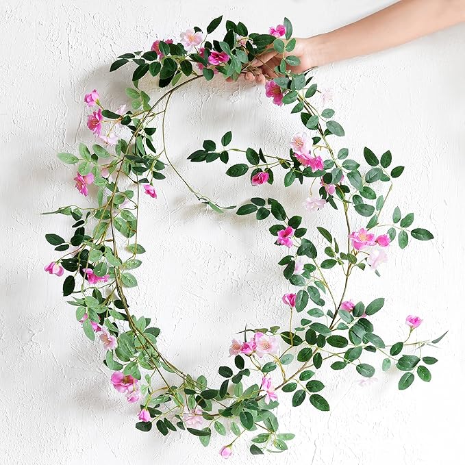 FiveSeasonStuff Fuchsia Pink Flower Garlands, Artificial Silk Wild Roses - Image 5