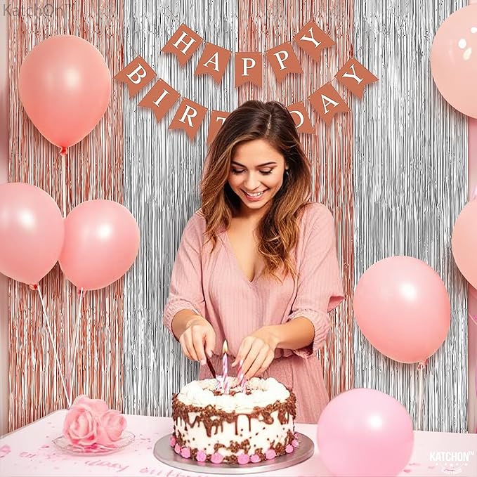 KatchOn, Large Silver and Rose Gold Fringe Backdrop, Unicorn Party Decorations - Image 5