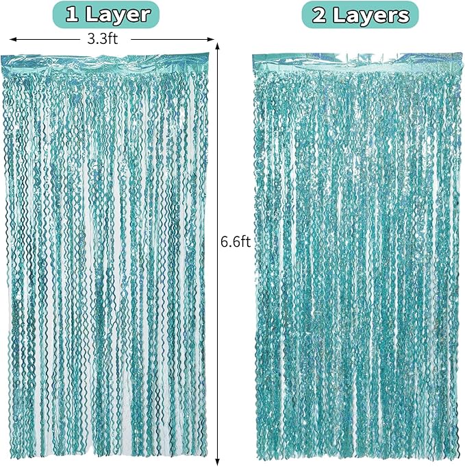 4 Pack 3.3 ft x 6.6 ft Wavy Sparkle Aqua Teal Blue Foil Curtain - Image 5