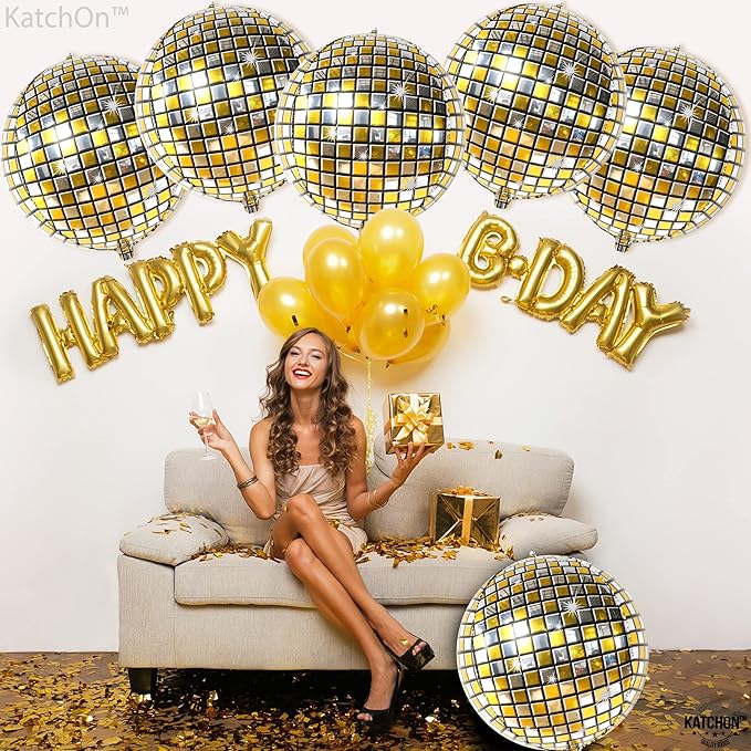 KatchOn, Huge Gold Disco Ball Balloons - Image 8