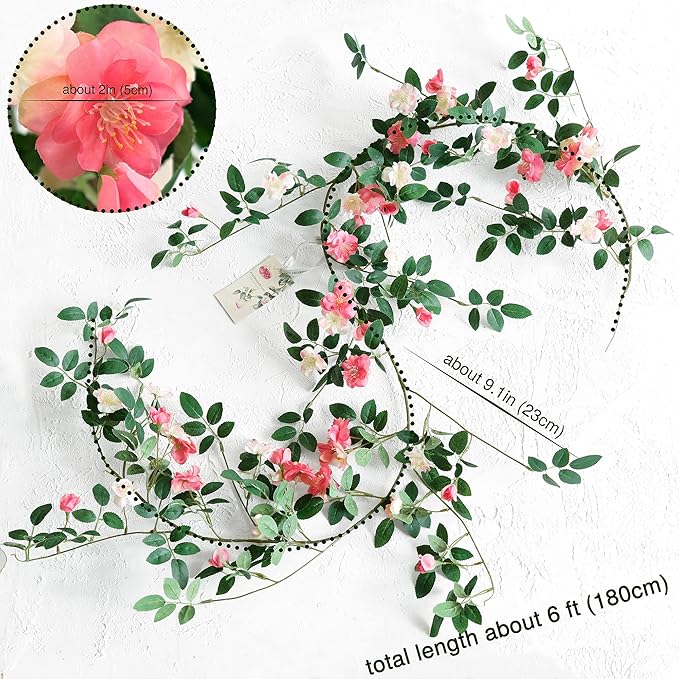FiveSeasonStuff Bendable Posh Pink Flower Garlands, Artificial Silk Wild Roses - Image 6