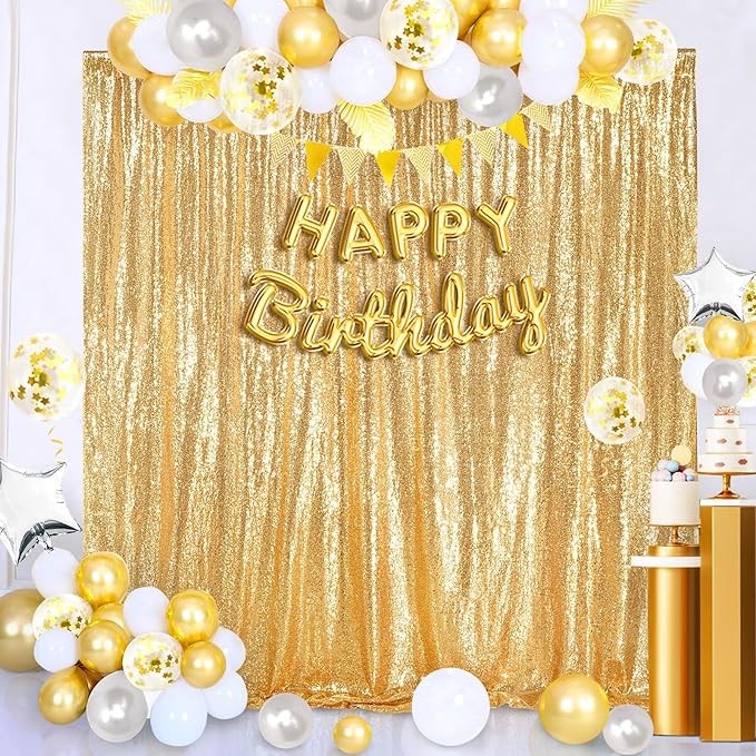 8ft x 8ft Gold Sequin Backdrop Curtain Glitter Photo Booth Backdrop - Image 3