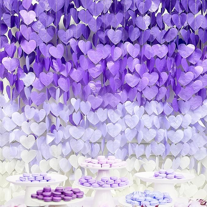205Ft Lavender Party Decoration Ombre Purple White Heart Backdrop Streamer by pinkblume