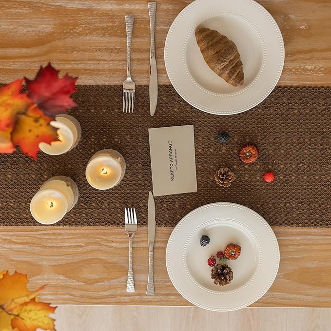 Boho Brown Table Runner for Home Decor 12x72 Inches Farmhouse Macrame Burlap - Image 6