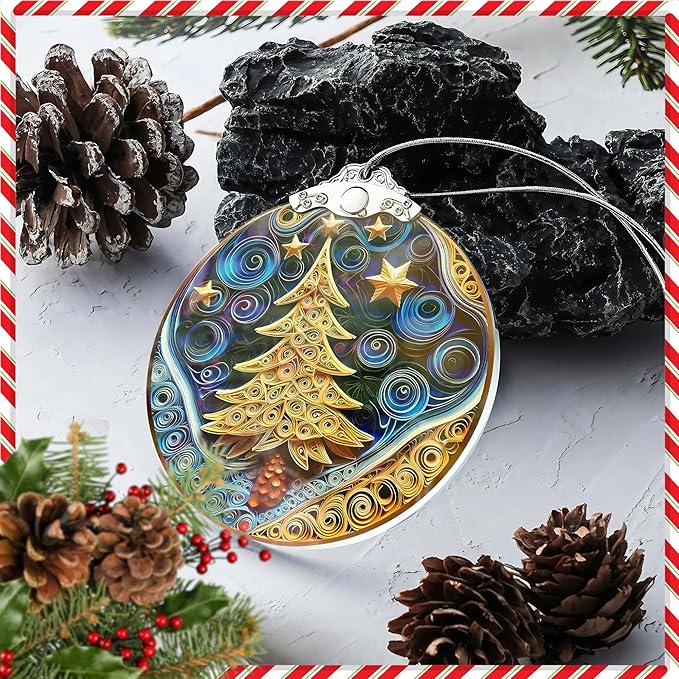 Christmas Ornament 2025, Christmas Tree Round Shape, 4 Inch Acrylic Ornament Art - Image 7