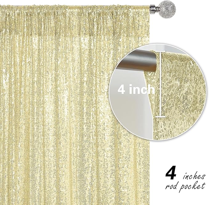 Champagne Sequin Backdrop Curtain 4 Pieces 2FTx8FT Glitter Photography Backdrop - Image 5