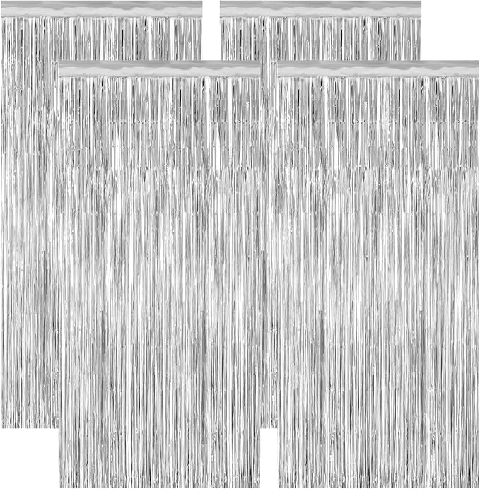 4 Pack Party Decorations, Metallic Silver Backdrop, Photo Booth Props Silver by ZATAYE