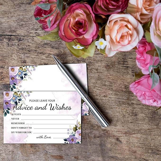 Purple Floral Advice and Wishes Cards, Mr and Mrs, Bride Shower, Wedding - Image 5