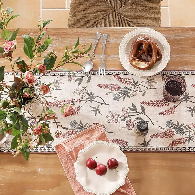 ISAENNE Designer Light Beige Linen Extra Long Table Runner 118 Inches, Vintage - Image 4