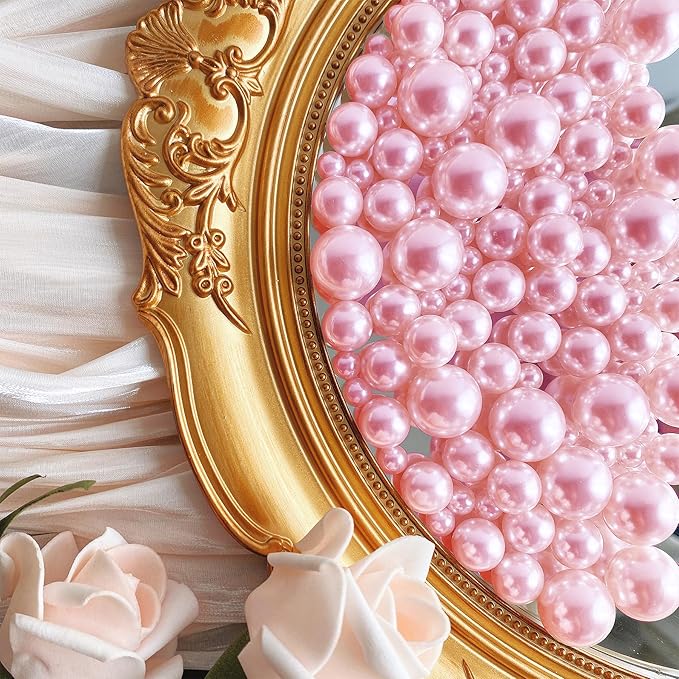 180PCS Pink Beads for Centerpieces Vases, No Hole Polished Pearl Makeup Beads - Image 5