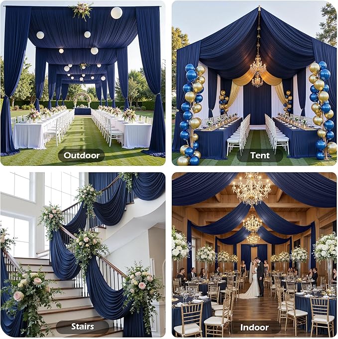 PartyVillage 2 Panels 5ftx30ft Navy Blue Ceiling Drapes - Image 4