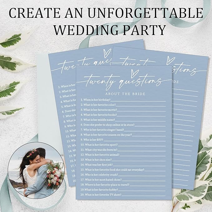 Fun Wedding Shower Games Cards, Twenty Questions About the Bride, Bridal Party - Image 3