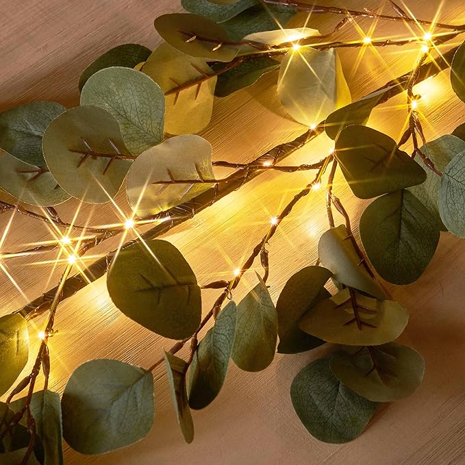 Hairui Lighted Artificial Eucalyptus Garland 6FT 96 LED Battery Operated Faux - Image 2