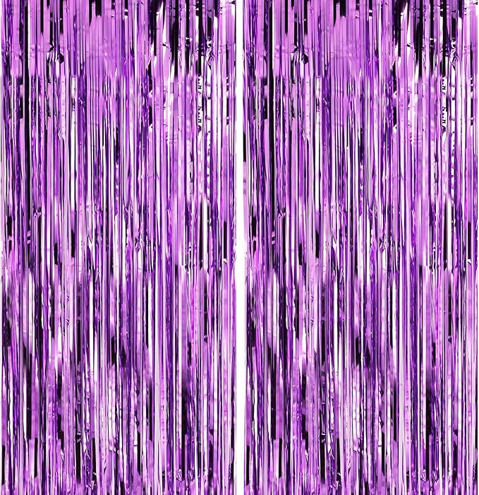 2 Pack Purple Foil Fringe Curtains Door Streamers Party Decorations 3.3 x 8.2 ft by Profasion