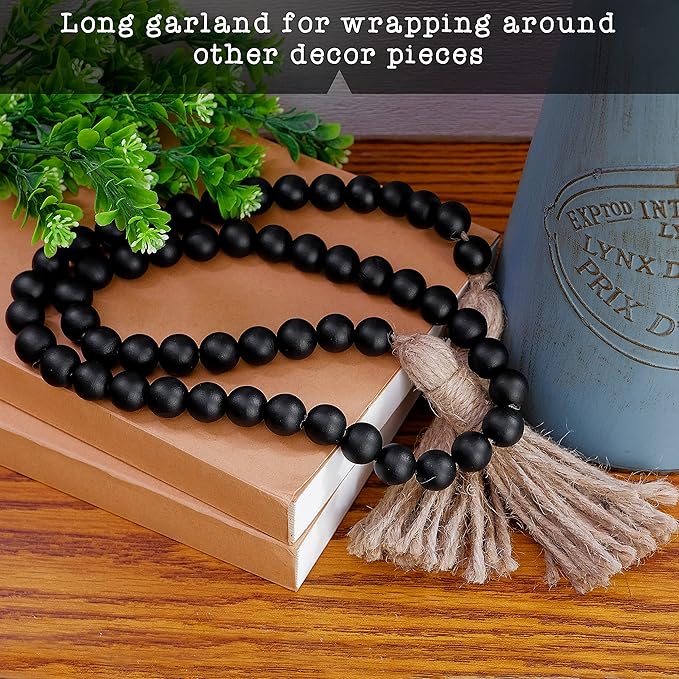Boho Wood Decorative Beads & Tassel Garland Black - Image 5