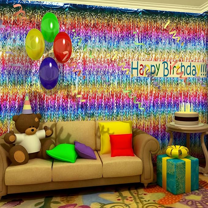 Jutom 6 Pieces 3.3 x 6.6 ft Wavy Tinsel Foil Fringe Curtains Foil Fringe - Image 6