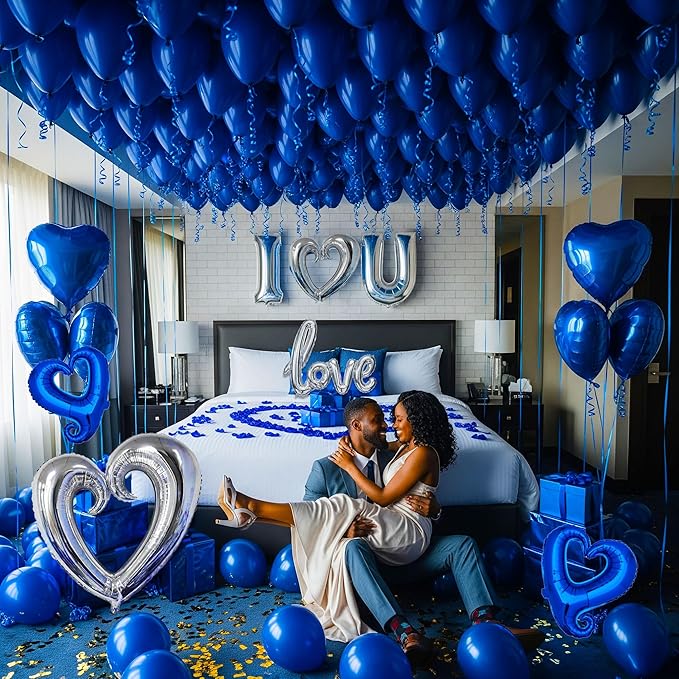I Love You Balloons for Him/Her Balloons Royal Blue Sliver romantic balloon kit - Image 3