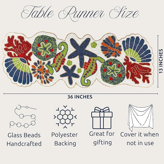 Handmade Beaded Coastal Table Runner -36" Ocean Theme Table Decor - Image 4