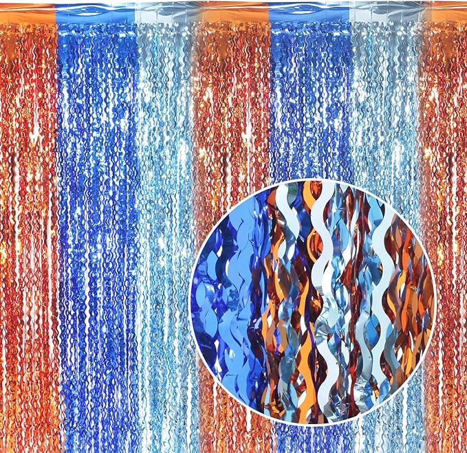 3 Pack Wavy Blue Dog Tinsel Backdrop Party Decorations by CYLMFC