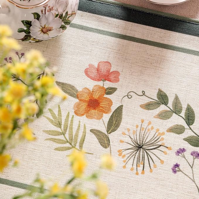 Designer Linen Small Table Runner, French Farmhouse Shabby Chic Floral Pattern - Image 4