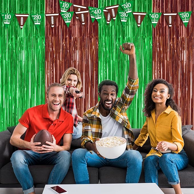 2 Pack Football Party Decorations, 3.28 FT x 7.05 FT Tinsel Backdrop, Football - Image 5
