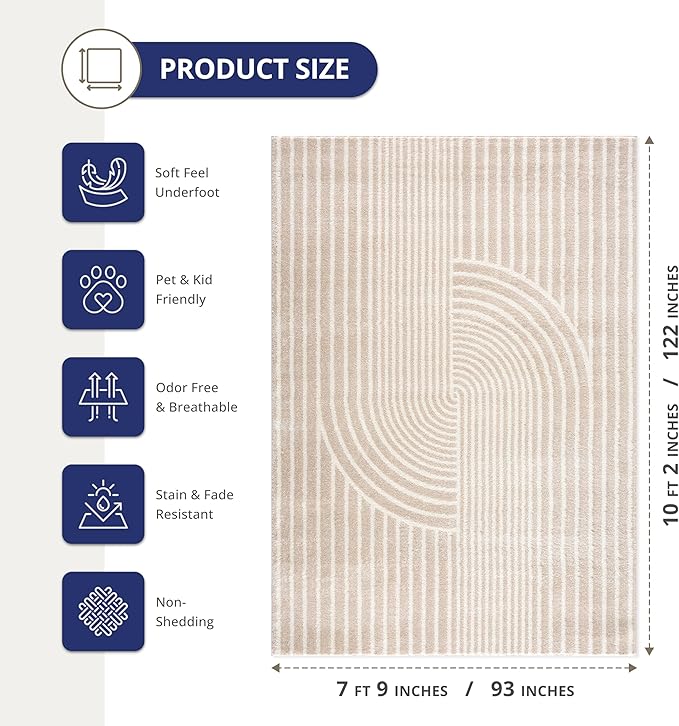 Abani Area Rug for Living Room -Nuevo 8' x 10' Beige Arch Pattern Area Rug - Image 2