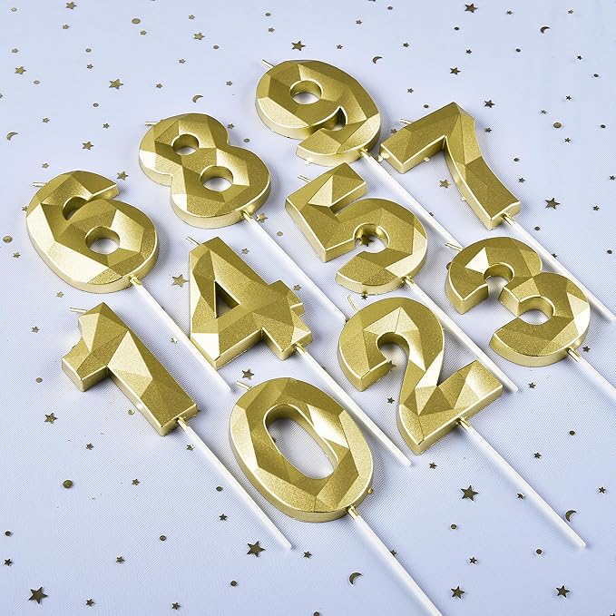 PHD CAKE 2.76 Inch Crystal Gold 0 Number Birthday Candles, Cake Number Candles - Image 3