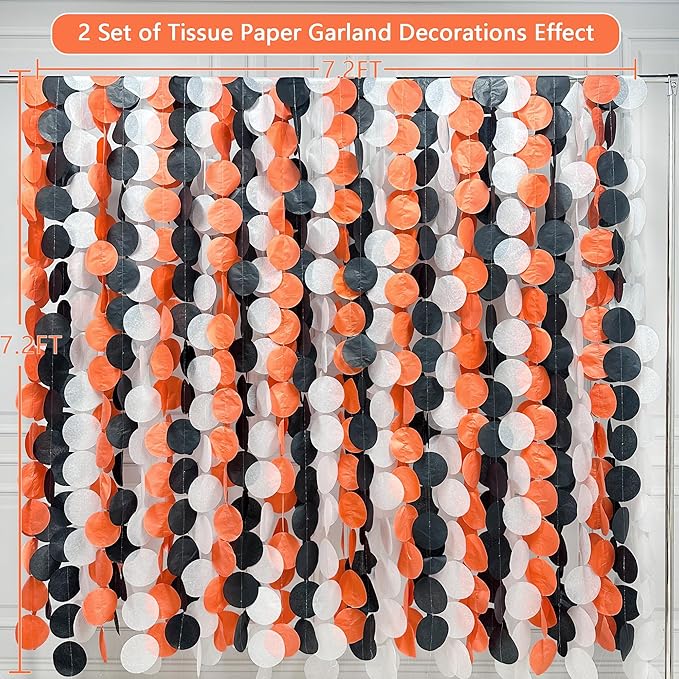 192 Ft Orange Black White Party Decorations Polka Dots Garland Streamer Backdrop - Image 3